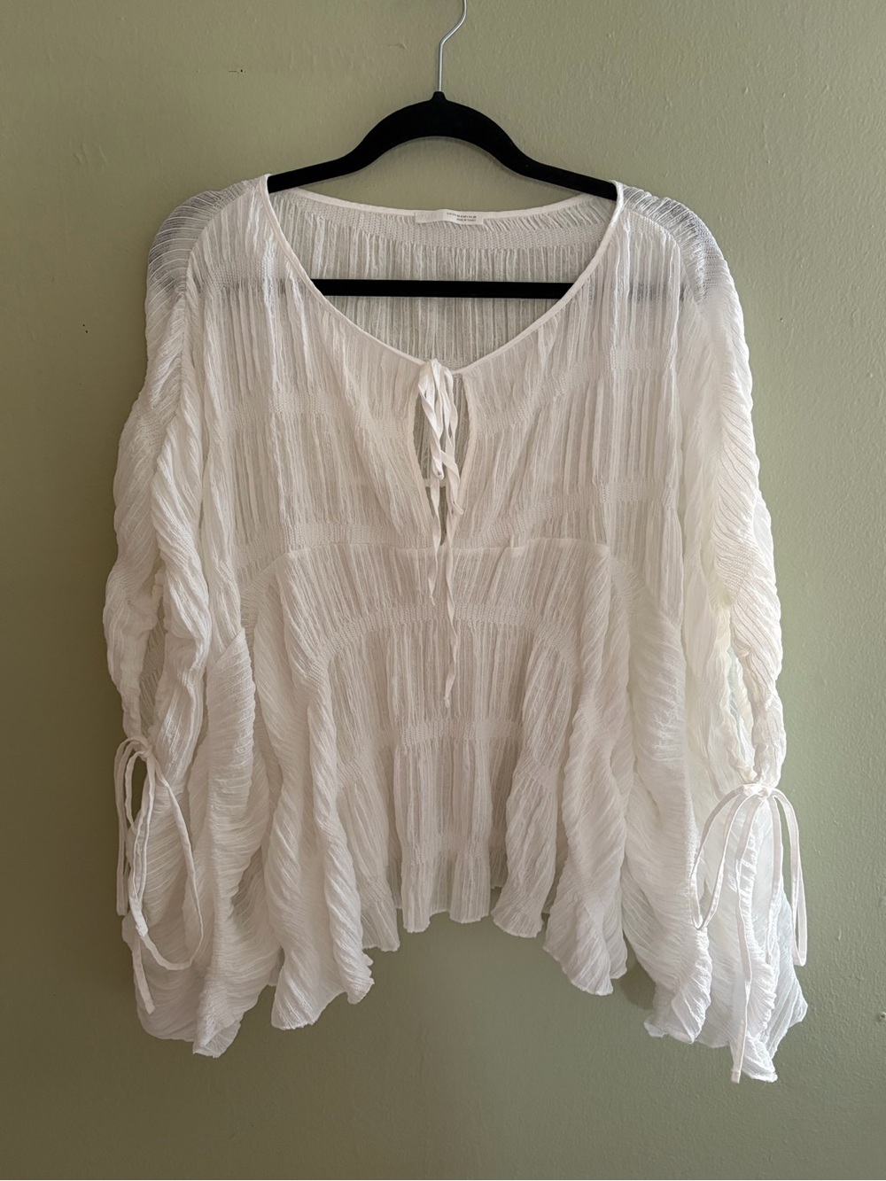 Zara Women's White Textured Tie-Front Boho Top